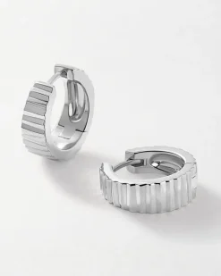 Edge of Ember Huggies | Hoops | Textured Huggies - Silver